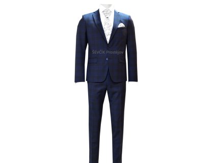 Pánský oblek modrý THOMAS káro