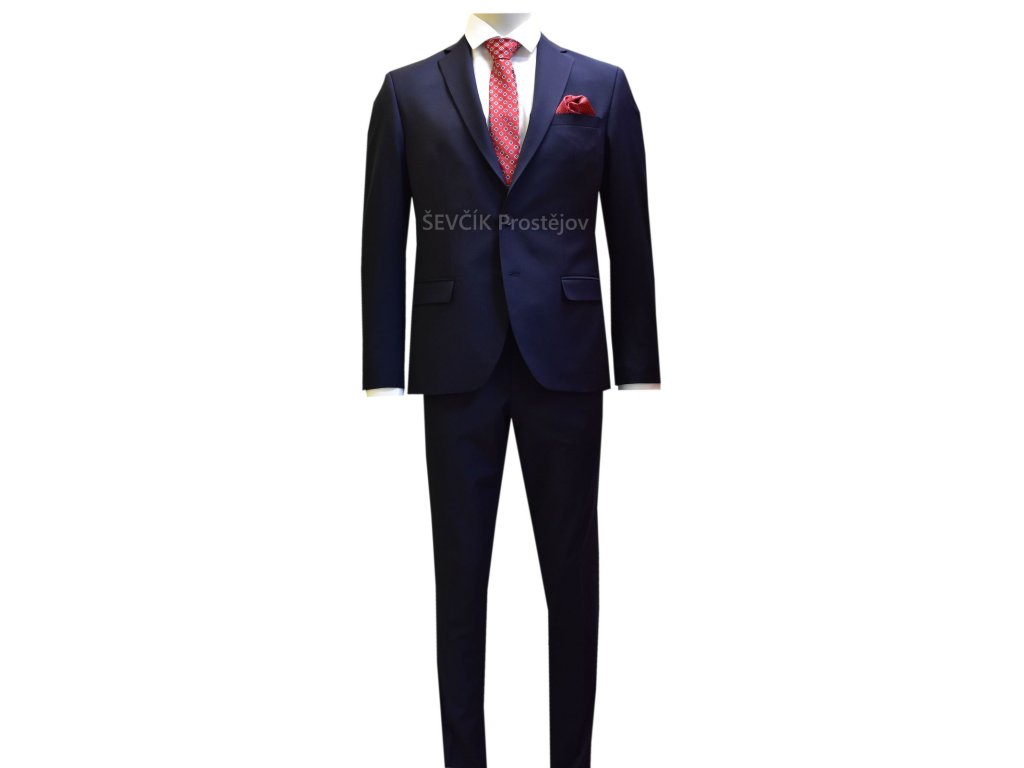 Pánský oblek modrý s vlnou a elastanem - EZ172