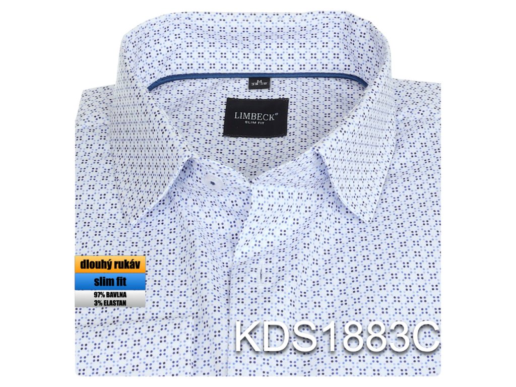 0-KDS1883 Košile bílo-modrá se vzorem