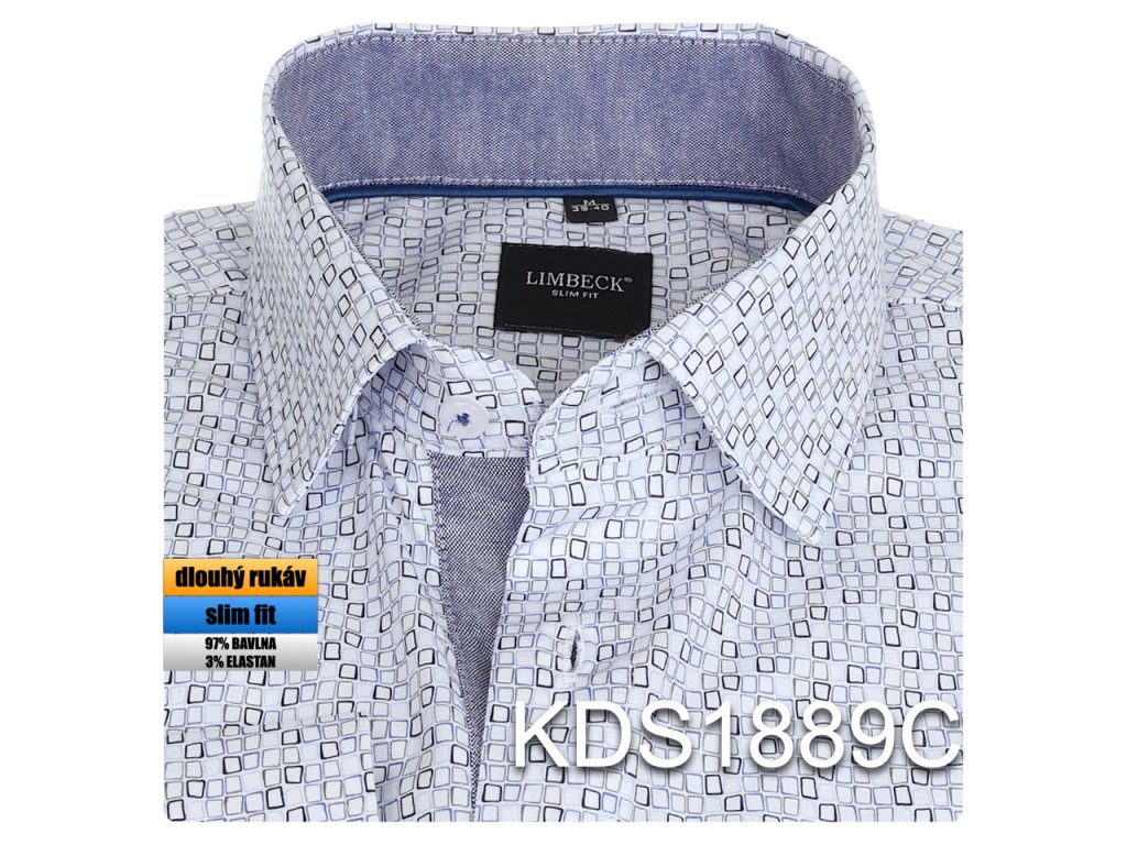 0-KDS1889 Bílá košile s modrým vzorem