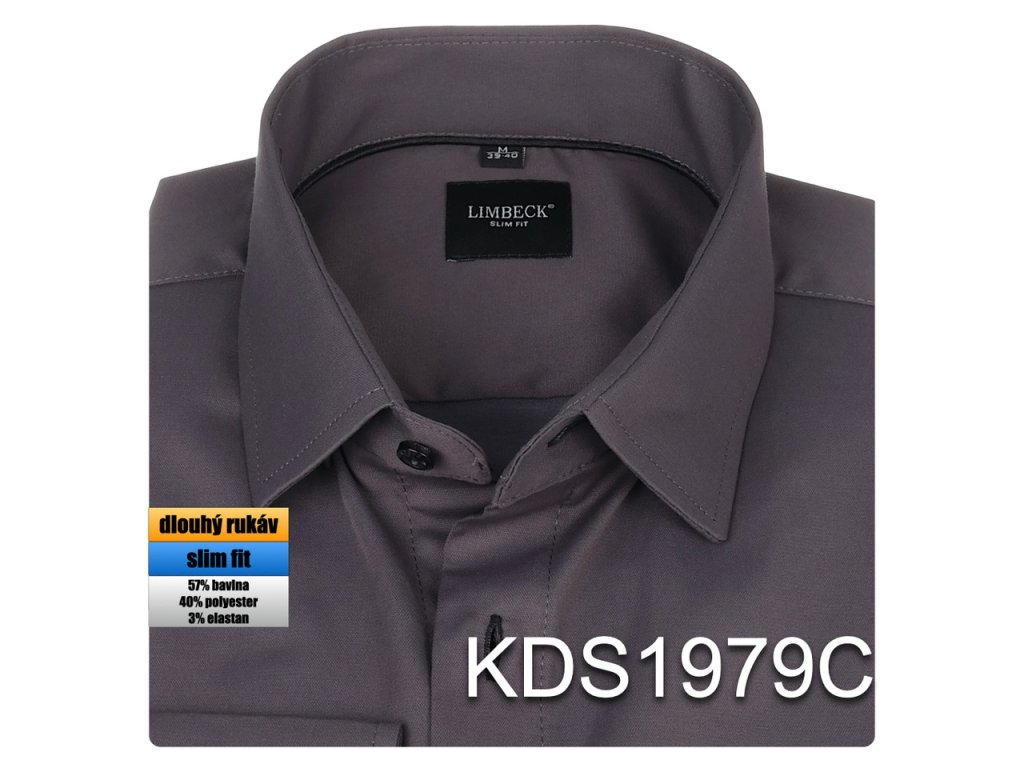 Pánská košile šedá tmavá jednobarevná - KDS1979C