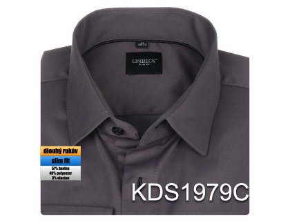 Pánská košile šedá tmavá jednobarevná - KDS1979C