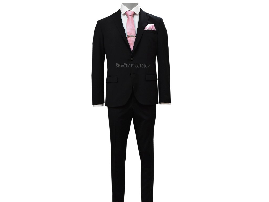 Pánský oblek černý s vlnou a elastanem - EZ197