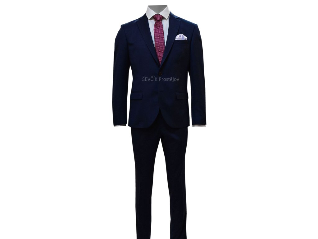 Pánský oblek modrý s jemnou texturou - EZ198