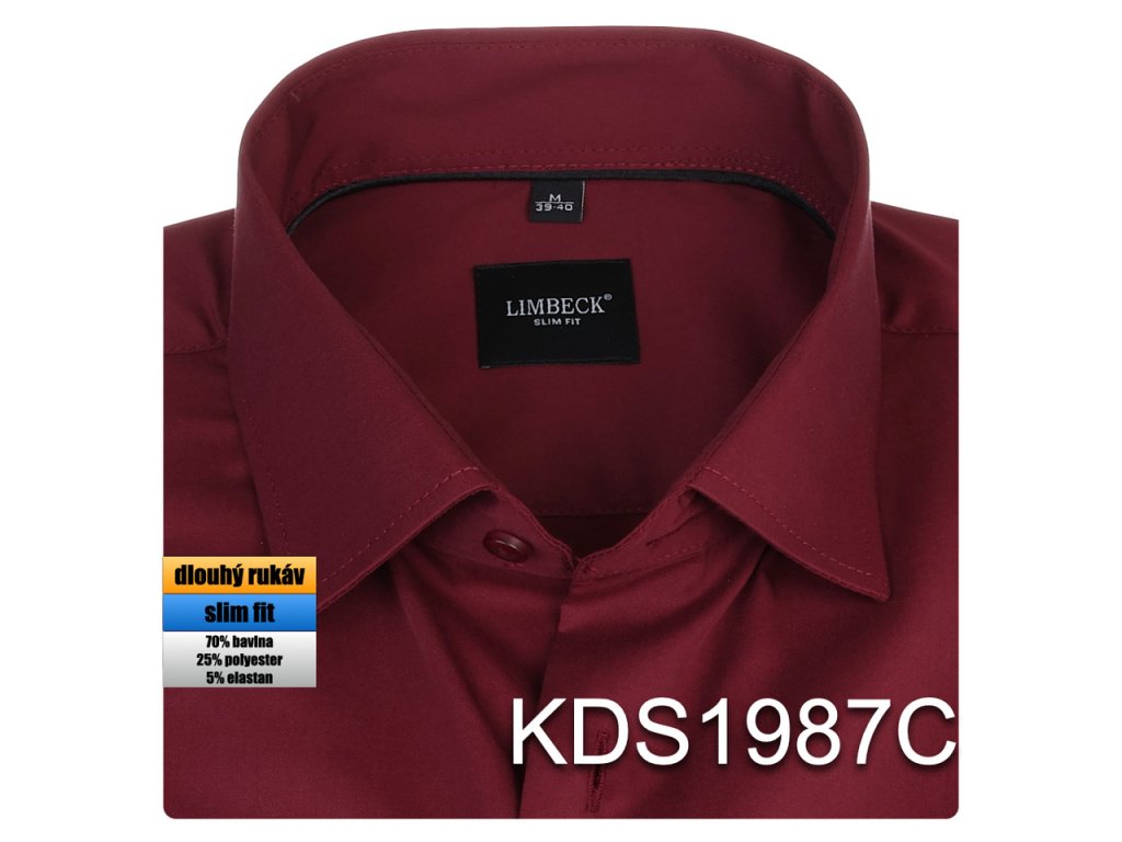 Pánská košile jednobarevná vínová - KDS1987C
