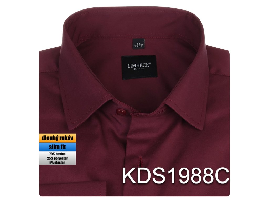 Pánská košile jednobarevná vínová/bordo - KDS1988C
