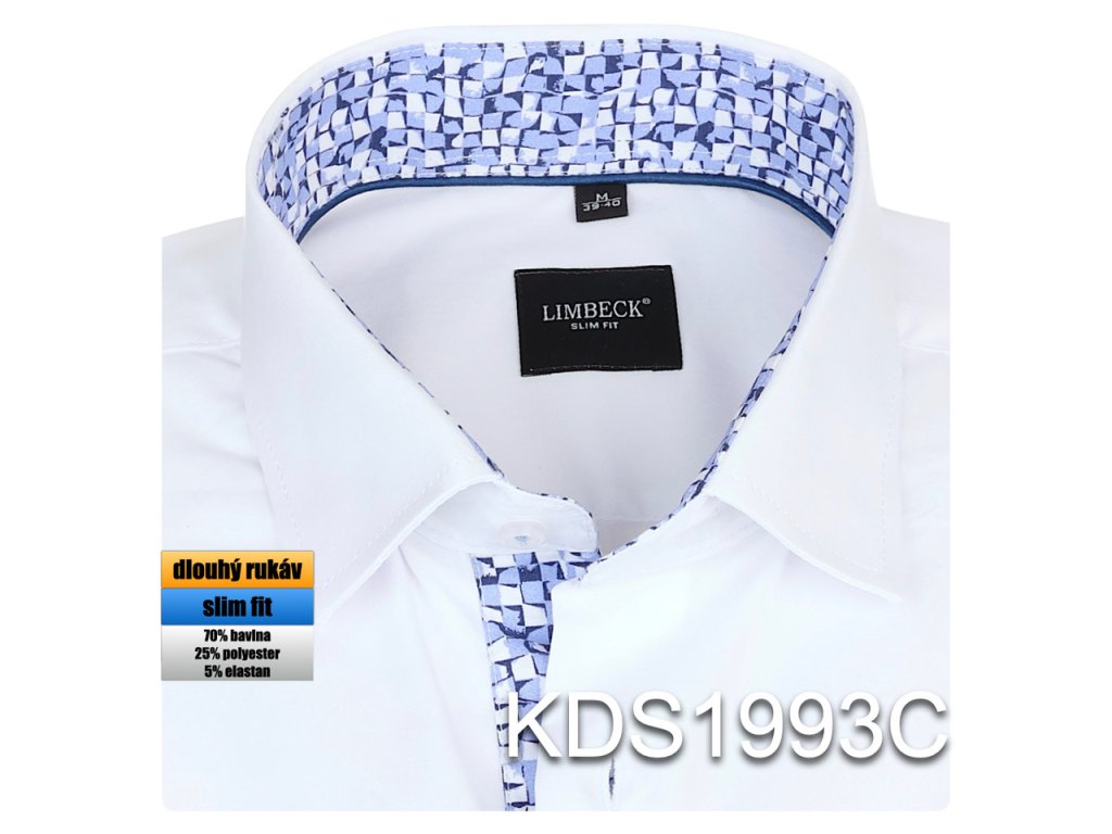 Pánská košile bílá s barevnou légou - KDS1993C