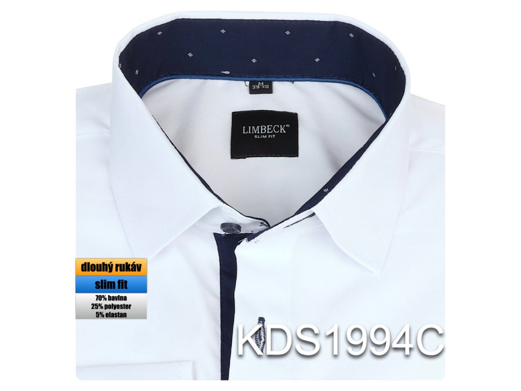 Pánská košile bílá s barevnou vsadkou - KDS1994C