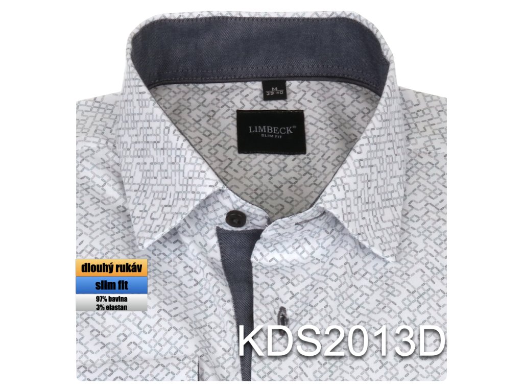 Pánská košile bílá s šedým vzorem - KDS2013D