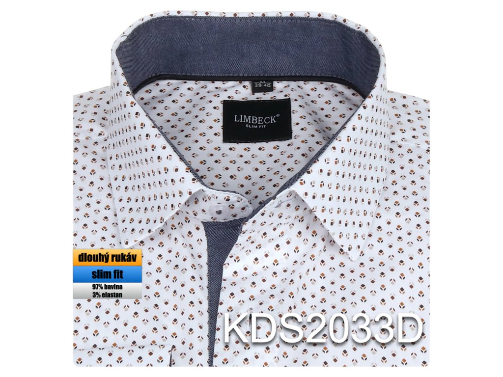 Pánská košile bílá se vzorem - KDS2033D